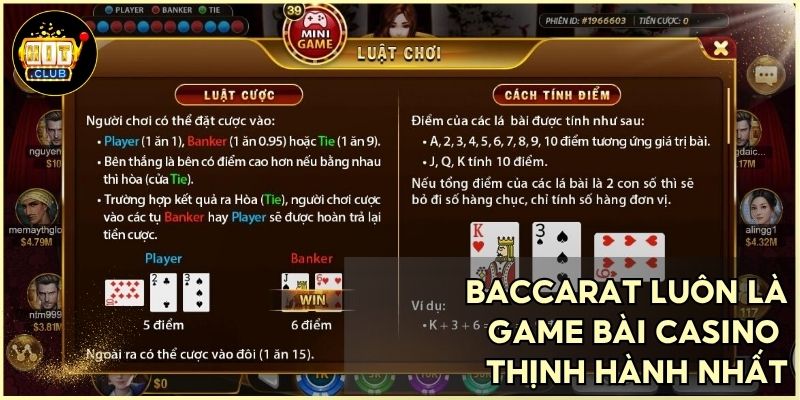 Baccarat luôn là game bài Casino thịnh hành nhất